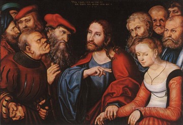 Christian Jesus Painting - Christ And The Adulteress Lucas Cranach the Elder